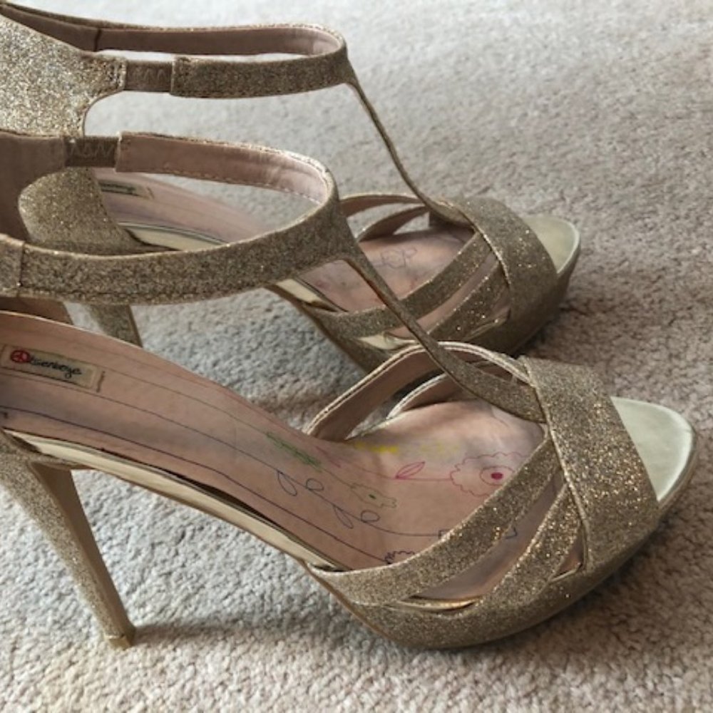 Women's gold glitter strappy high heels size 10